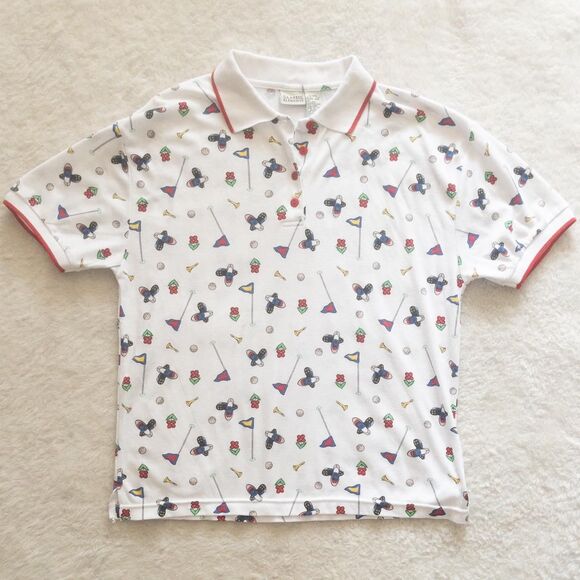 Vintage 90s Classic Elements golf print white and multi-coloured polo shirt L - Picture 5 of 8